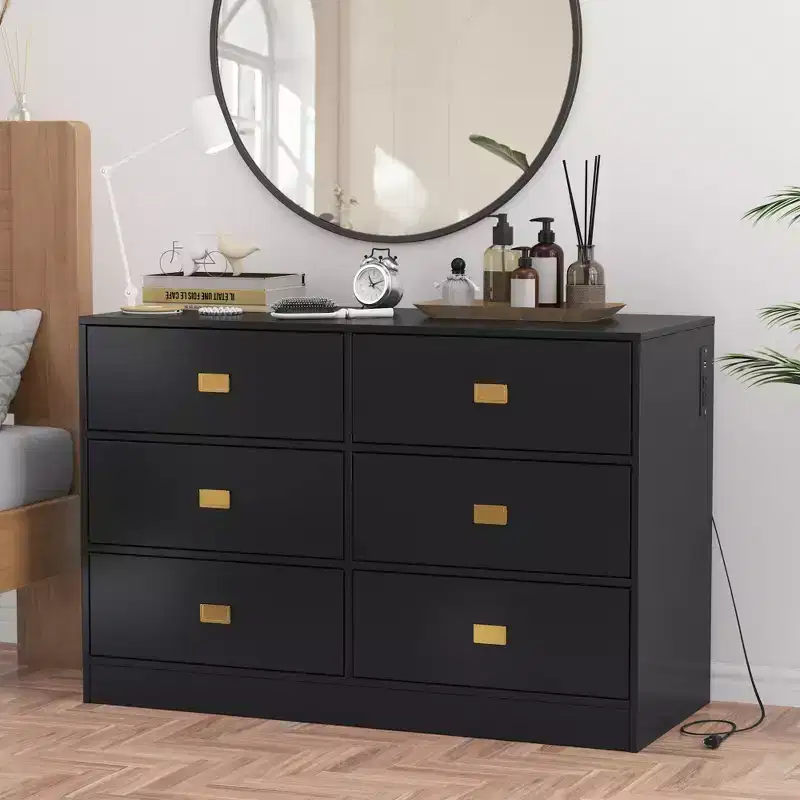 Commode de chambre d'enfant avec plan à langer, commode bébé à 6 tiroirs avec kit anti-basculement, plateau étanche et barrières de sécurité, organisateur de rangement en MDF non toxique