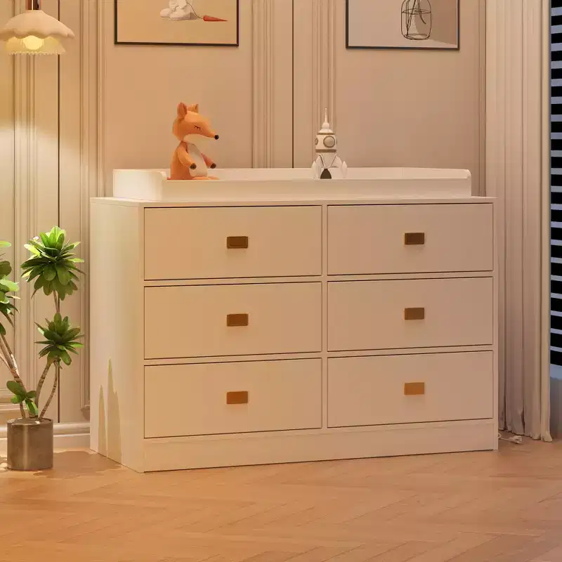 Commode de chambre d'enfant avec plan à langer, commode bébé à 6 tiroirs avec kit anti-basculement, plateau étanche et barrières de sécurité, organisateur de rangement en MDF non toxique