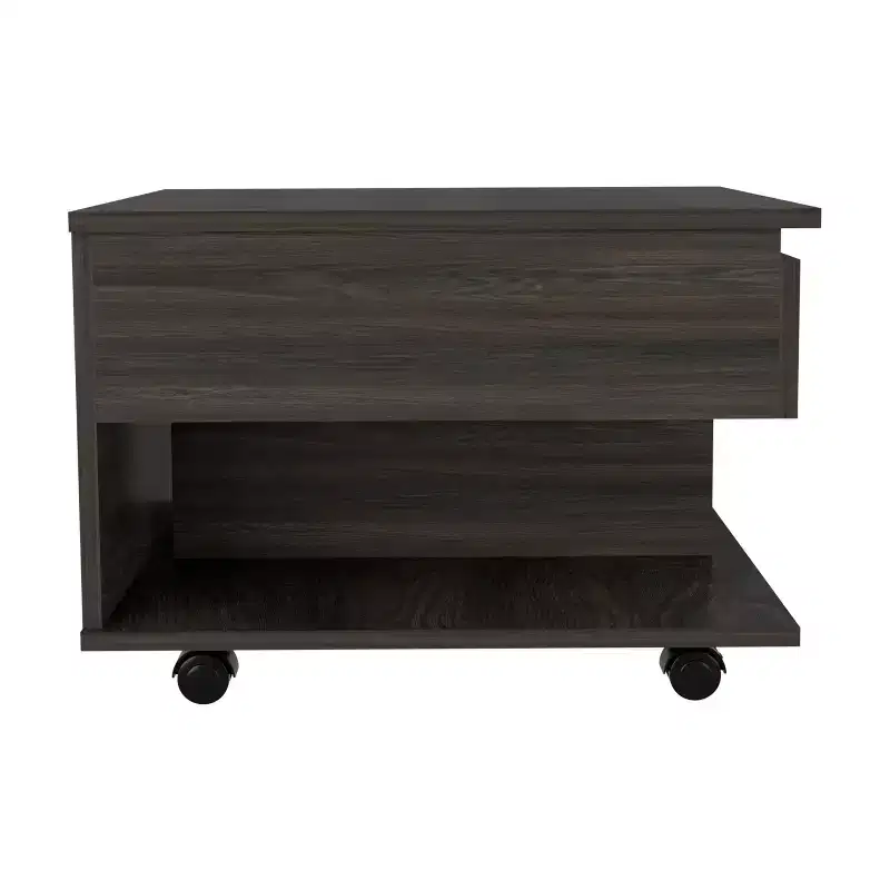 Table basse Luanda relevable, roulettes, une étagère - Espresso