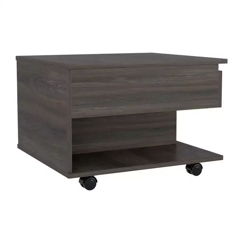 Table basse Luanda relevable, roulettes, une étagère - Espresso
