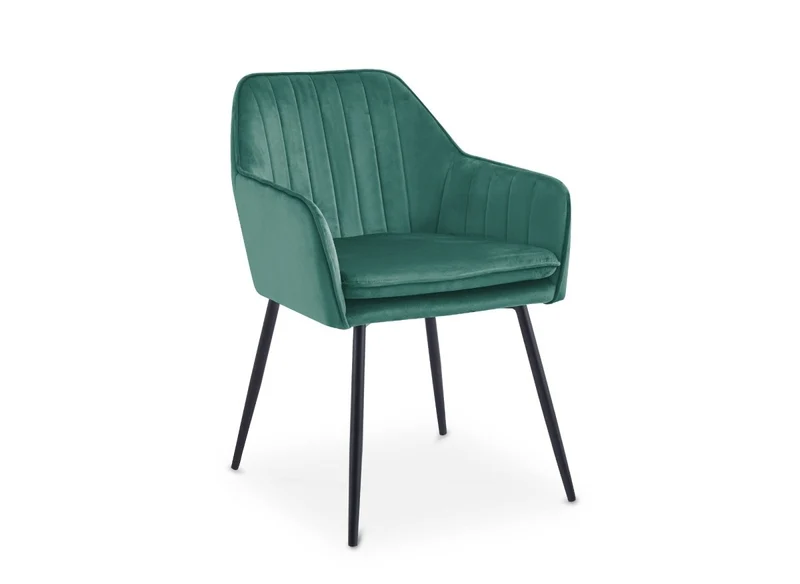 Lot de 2 chaises avec accoudoirs en velours vert pieds noirs EDWIGE
