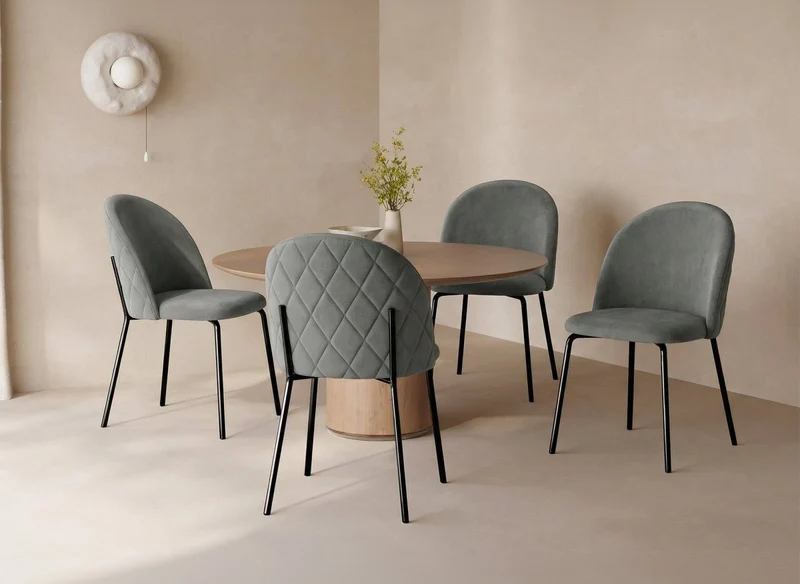 Lot de 2 chaises design en velours gris pieds noirs KENNETH