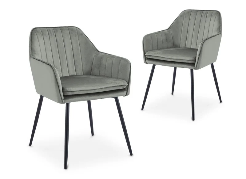 Lot de 2 chaises avec accoudoirs en velours gris pieds noirs EDWIGE