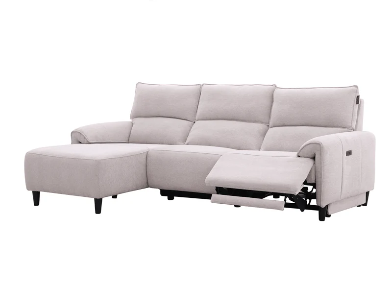 Canapé d’angle relax électrique en tissu beige LUDMILA - Angle gauche