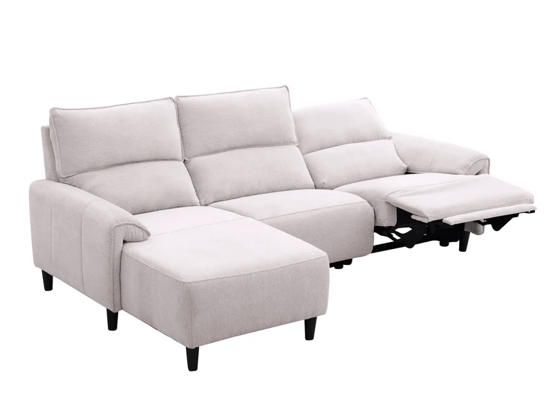 Canapé d’angle relax électrique en tissu beige LUDMILA - Angle gauche