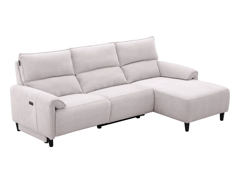 Canapé d’angle relax électrique en tissu beige LUDMILA - Angle droit