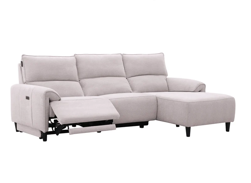 Canapé d’angle relax électrique en tissu beige LUDMILA - Angle droit