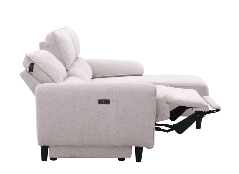 Canapé d’angle relax électrique en tissu beige LUDMILA - Angle droit