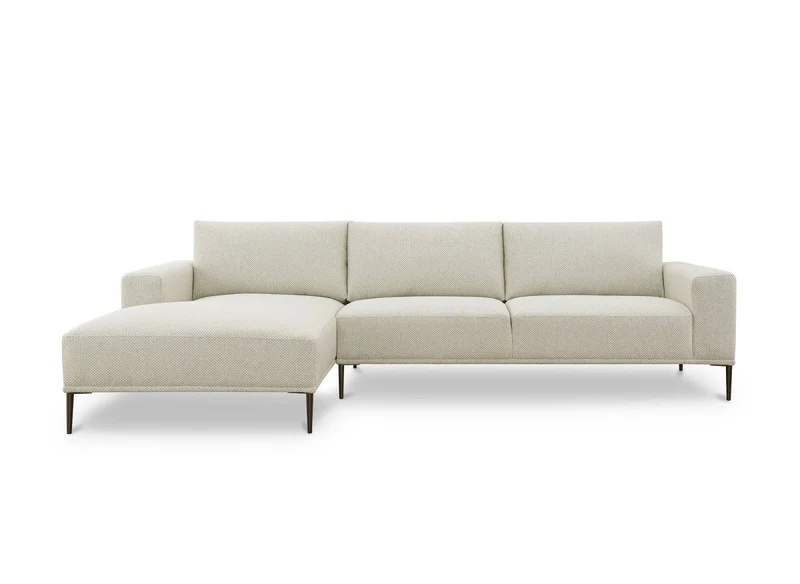 Canapé d'angle fixe avec méridienne en tissu beige ARNOLD - Angle Gauche