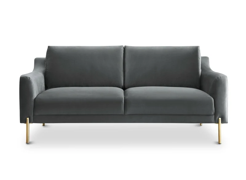 Canapé droit fixe 2 places en velours gris CELINE