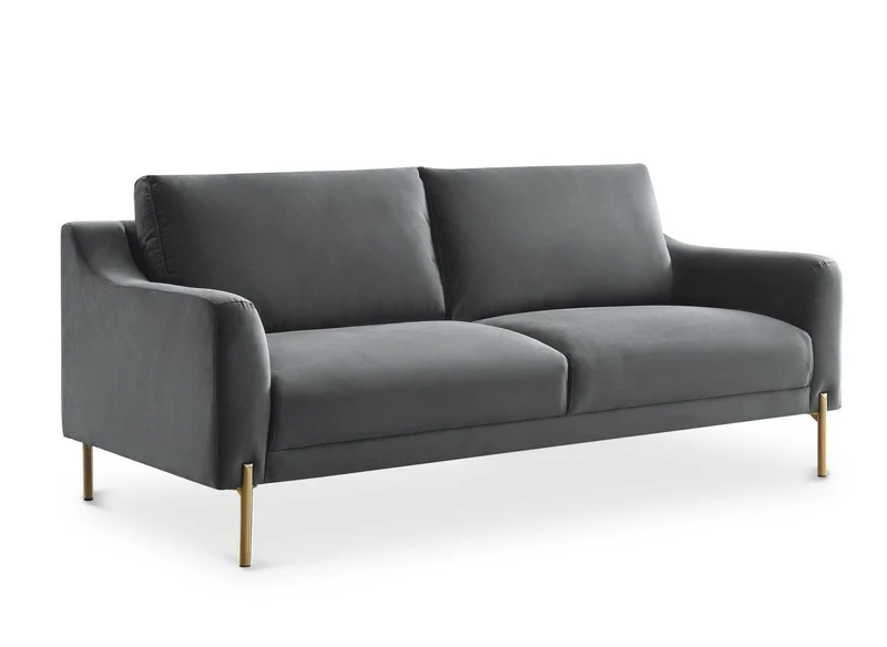 Canapé droit fixe 2 places en velours gris CELINE