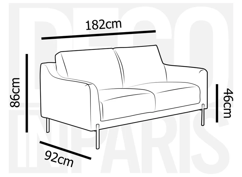 Canapé droit fixe 2 places en velours gris CELINE