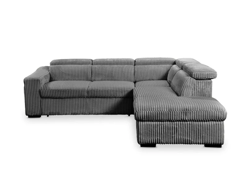 Canapé d'angle convertible avec coffre en velours côtelé gris MARTY - Angle droit