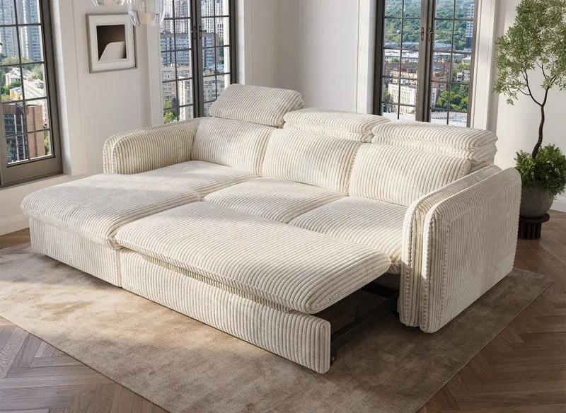 Canapé d'angle convertible en velours côtelé épais beige ISABELLA - Angle gauche