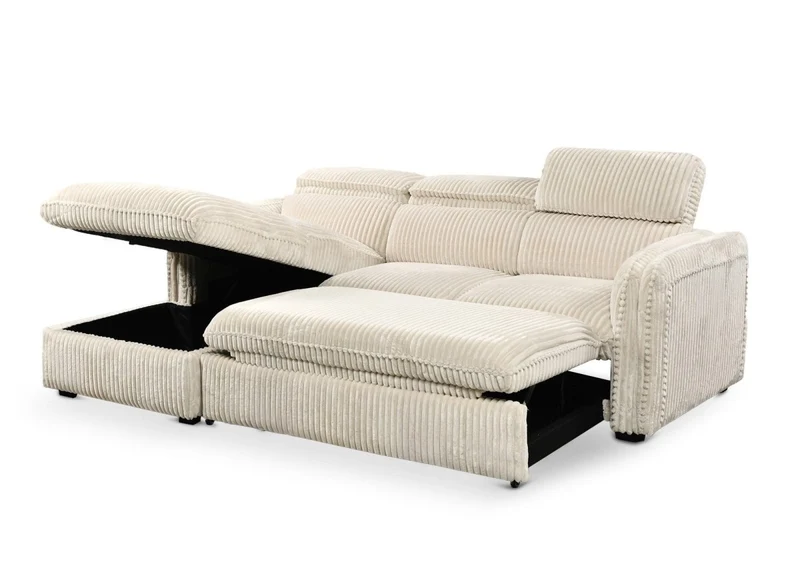 Canapé d'angle convertible en velours côtelé épais beige ISABELLA - Angle gauche