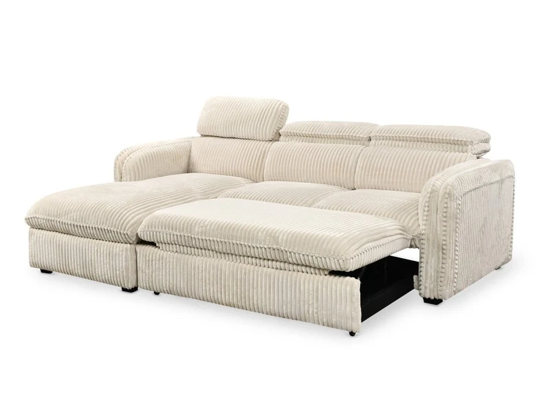 Canapé d'angle convertible en velours côtelé épais beige ISABELLA - Angle gauche