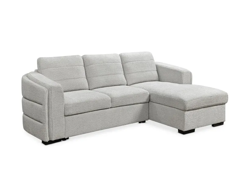 Canapé d'angle convertible avec coffre en tissu bouclette gris clair CALANDRA - Angle droit