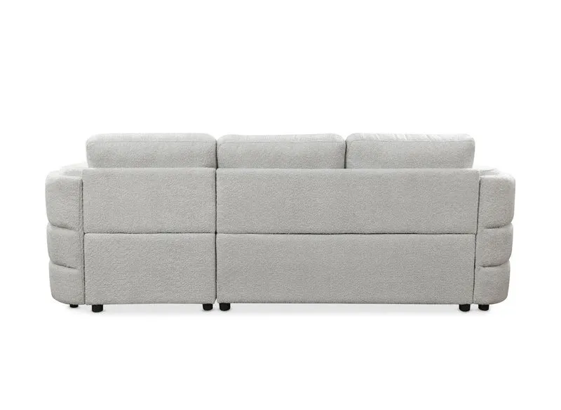 Canapé d'angle convertible avec coffre en tissu bouclette gris clair CALANDRA - Angle droit
