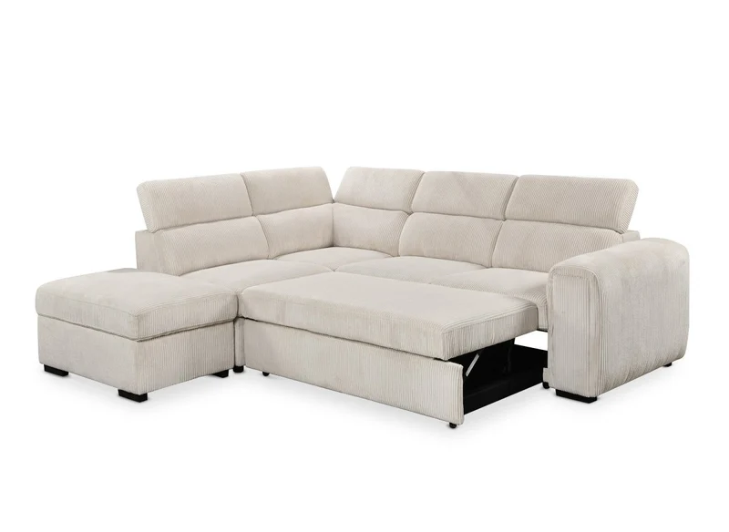 Canapé d'angle convertible avec coffre en velours côtelé épais beige ZENOVA - Angle gauche