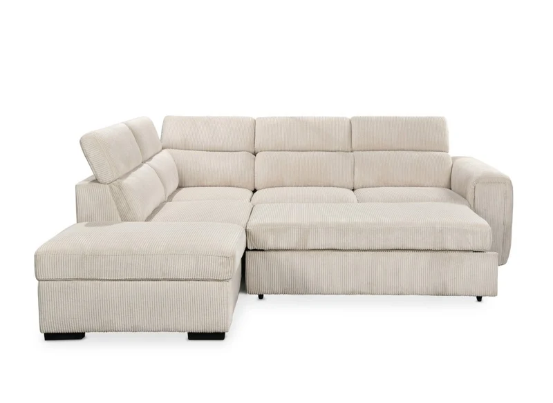 Canapé d'angle convertible avec coffre en velours côtelé épais beige ZENOVA - Angle gauche
