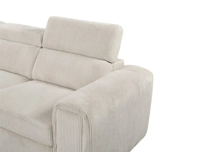 Canapé d'angle convertible avec coffre en velours côtelé épais beige ZENOVA - Angle gauche