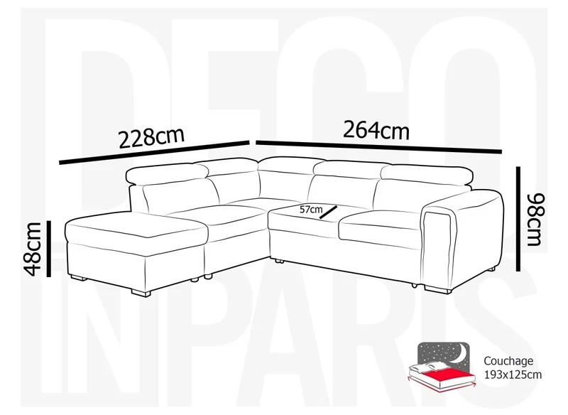 Canapé d'angle convertible avec coffre en velours côtelé épais beige ZENOVA - Angle gauche