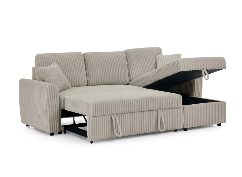 Canapé d'angle convertible et réversible avec coffre en velours côtelé épais taupe ADRYEN