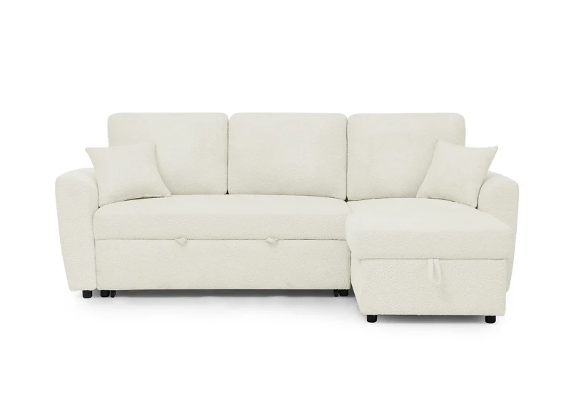 Canapé d'angle convertible et réversible avec coffre en tissu bouclette beige ADRYEN