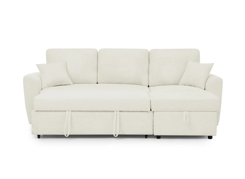 Canapé d'angle convertible et réversible avec coffre en tissu bouclette beige ADRYEN