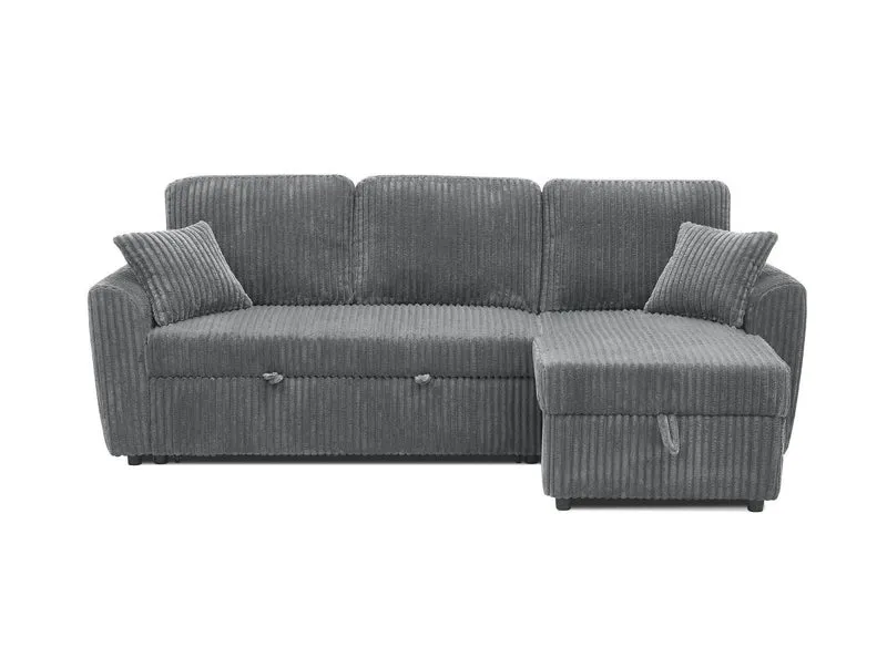 Canapé d'angle convertible et réversible avec coffre en velours côtelé épais gris ADRYEN