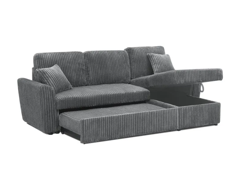 Canapé d'angle convertible et réversible avec coffre en velours côtelé épais gris ADRYEN