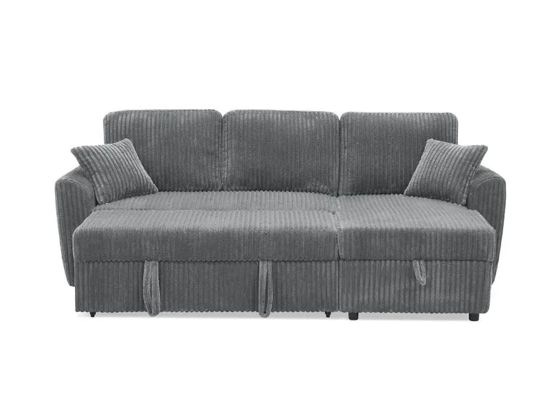 Canapé d'angle convertible et réversible avec coffre en velours côtelé épais gris ADRYEN