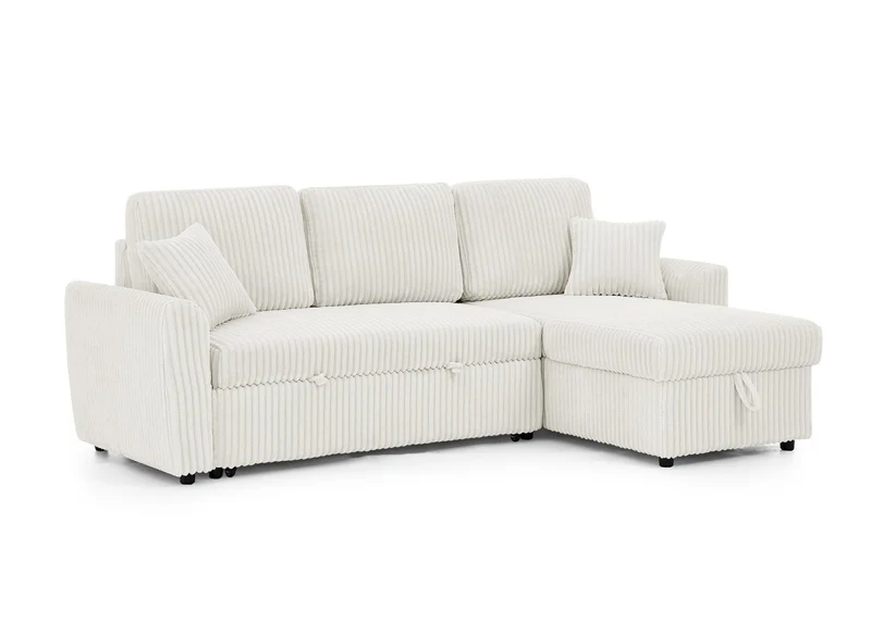 Canapé d'angle convertible et réversible avec coffre en velours côtelé épais beige ADRYEN