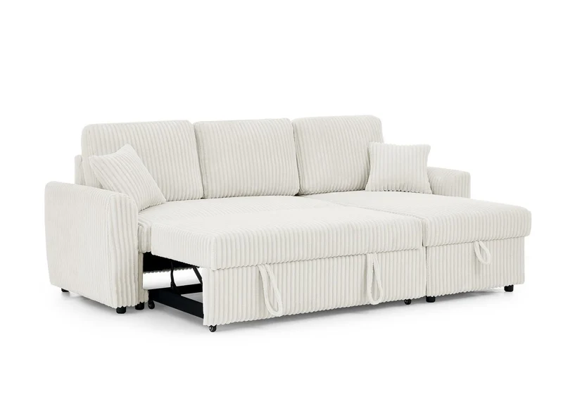 Canapé d'angle convertible et réversible avec coffre en velours côtelé épais beige ADRYEN
