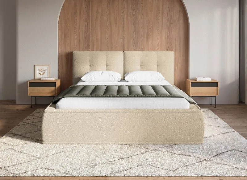 Lit coffre en tissu bouclette beige 180x200cm YUNA