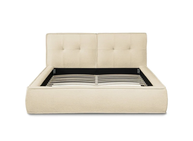 Lit coffre en tissu bouclette beige 180x200cm YUNA