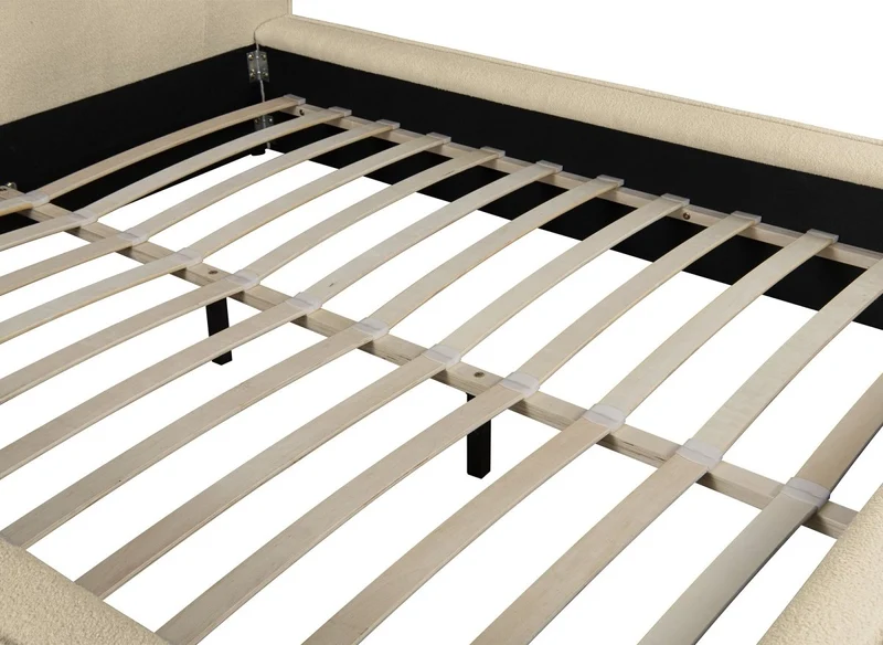 Lit coffre en tissu bouclette beige 180x200cm YUNA