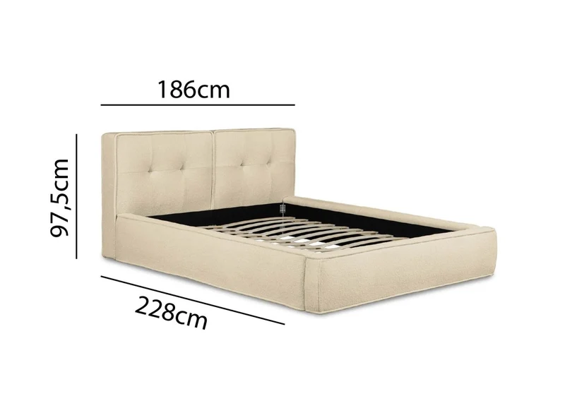 Lit coffre en tissu bouclette beige 160x200cm YUNA
