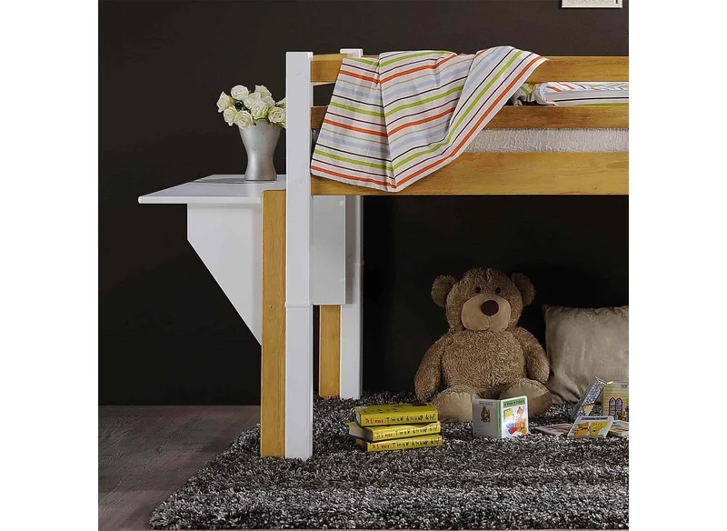 Lit mezzanine mi-hauteur 90 x 190 cm en bois et blanc ARMAND