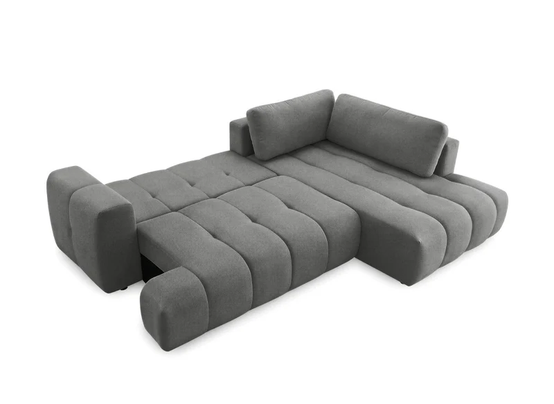 Canapé d'angle convertible avec coffre en tissu gris HAVEN - Angle droit