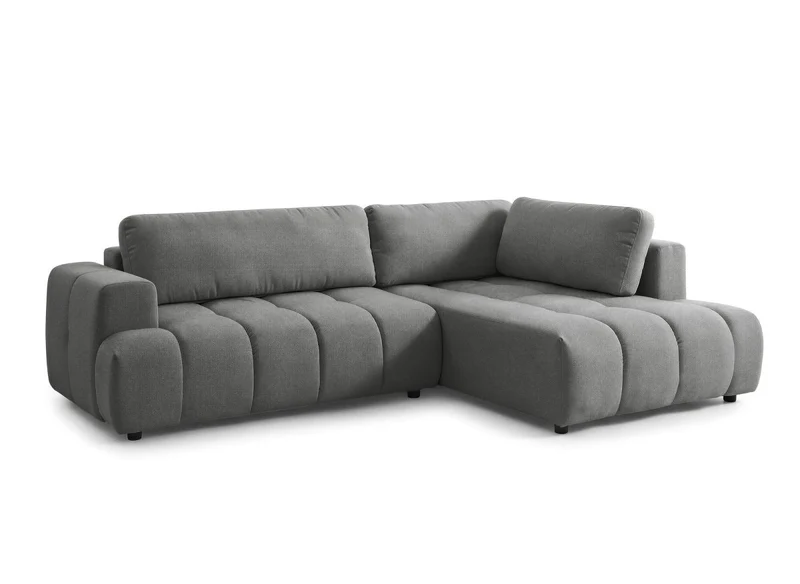 Canapé d'angle convertible avec coffre en tissu gris HAVEN - Angle droit
