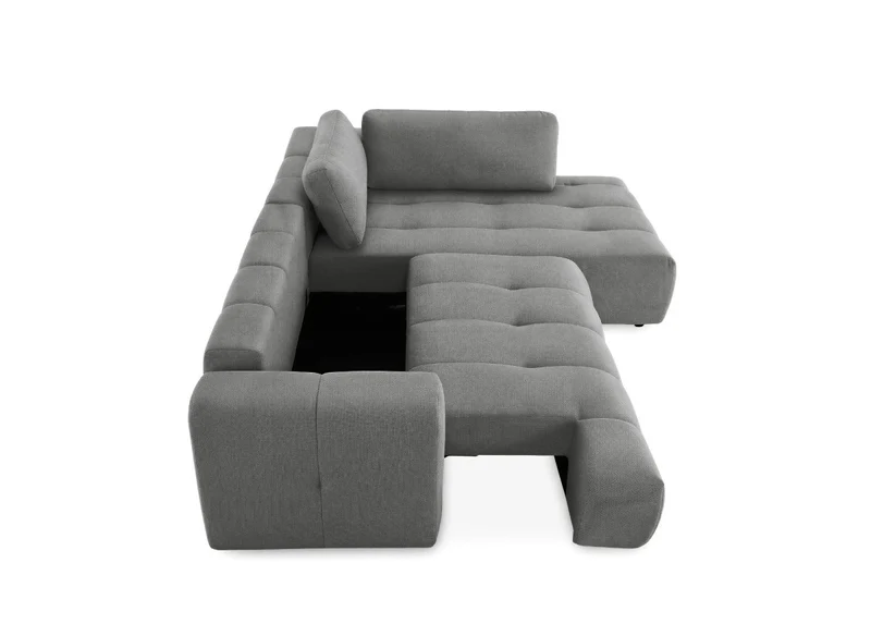 Canapé d'angle convertible avec coffre en tissu gris HAVEN - Angle droit