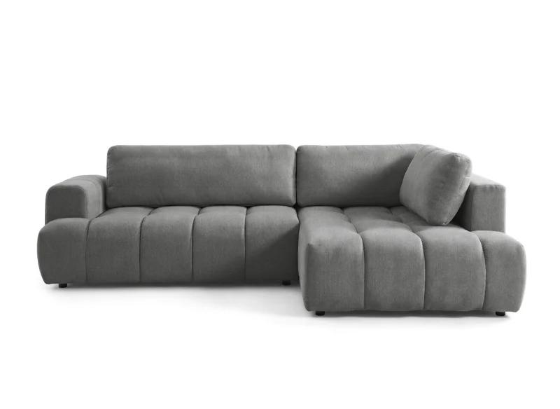 Canapé d'angle convertible avec coffre en tissu gris HAVEN - Angle droit