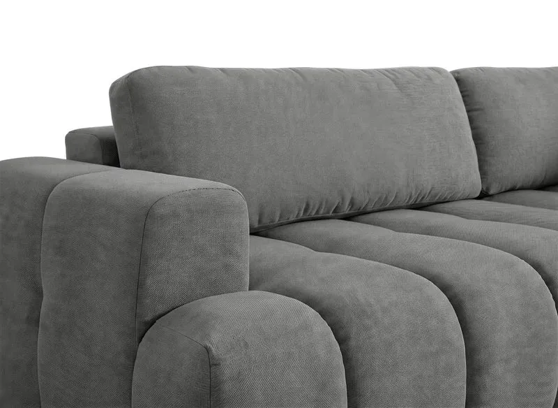 Canapé d'angle convertible avec coffre en tissu gris HAVEN - Angle droit