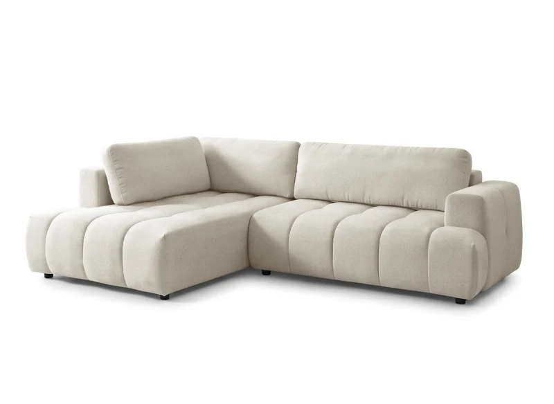 Canapé d'angle convertible avec coffre en tissu beige HAVEN - Angle gauche