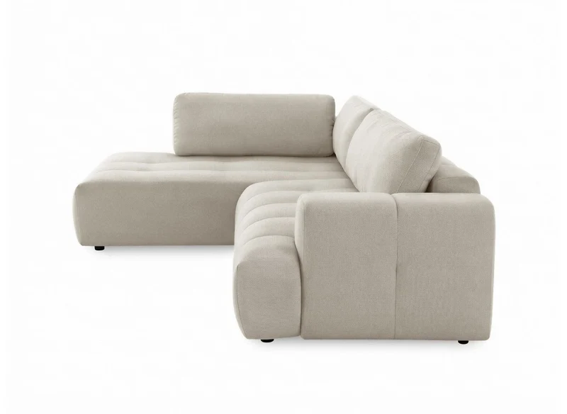 Canapé d'angle convertible avec coffre en tissu beige HAVEN - Angle gauche