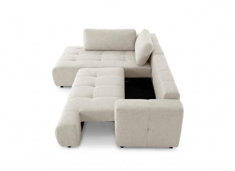 Canapé d'angle convertible avec coffre en tissu beige HAVEN - Angle gauche