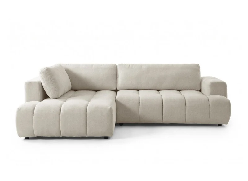 Canapé d'angle convertible avec coffre en tissu beige HAVEN - Angle gauche