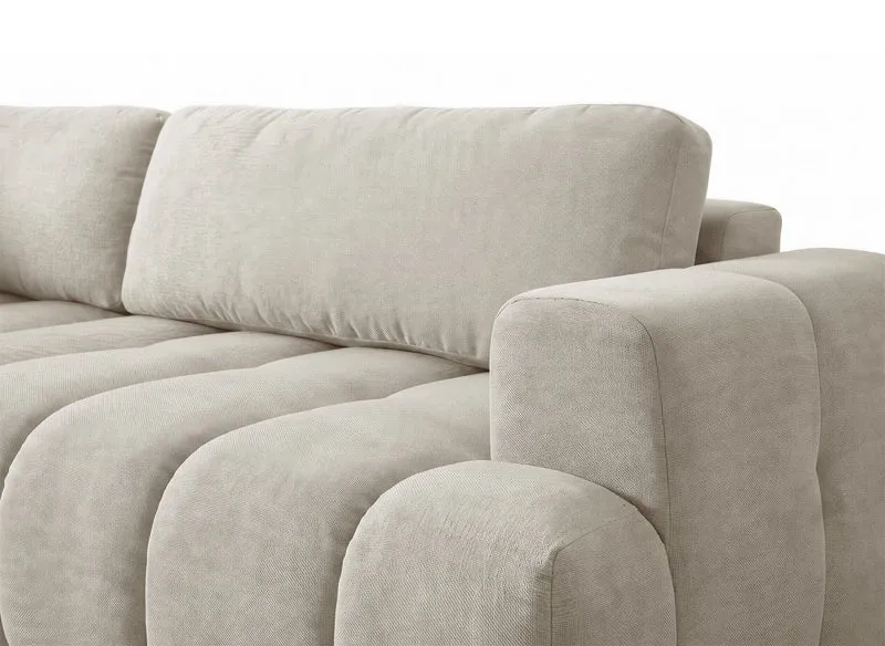 Canapé d'angle convertible avec coffre en tissu beige HAVEN - Angle gauche