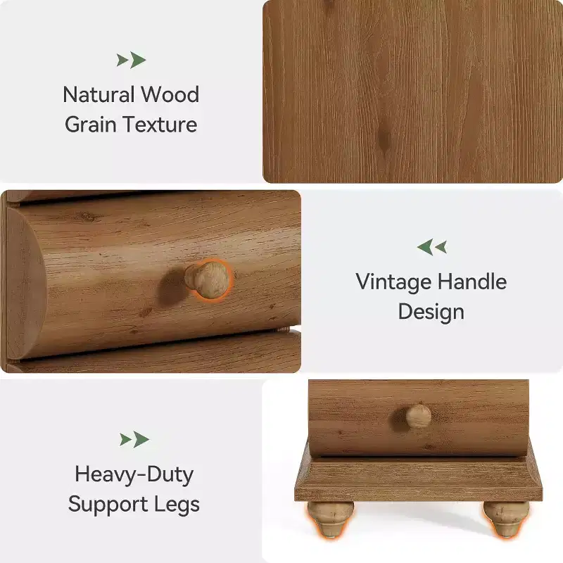 Table d'appoint en bois massif, 3 tiroirs étroite pour canapé avec dos fini pour salon, petits espaces, marron